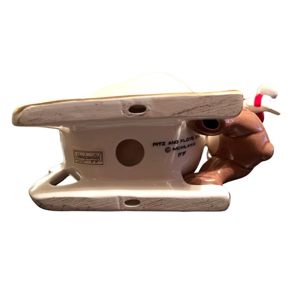 Vtg FITZ AND FLOYD Christmas Teddy Bear Sleigh Candle Holder Dish 27/52 Japan - Picture 6 of 8